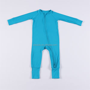 بيجامة أطفال من الخيزران من القطن العضوي OEM ، مجموعة من قطعتين ، رومبير بأكمام طويلة وسحاب سادة ، ملابس أطفال بالجملة - Product Image 1