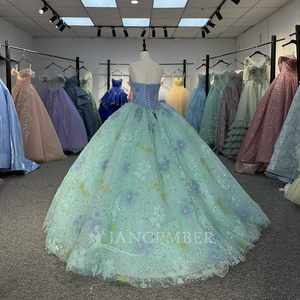 Robes de Quinceañera vertes et bleues à épaules dénudées, fleurs 3D, col cœur perlé, robe de 15 ans Dy6884 - Product Image 2