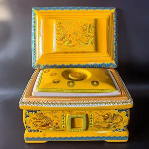 Seramik Altın Kaplama Tabut Şeklinde Evcil Hayvan Bebekleri İçin Kemik Saklama Kutusu, Çevre Dostu Özelleştirilebilir Büyük Boy Cenaze Urnesi Çin Sarı Mavi - Product Image 2