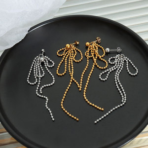 Fashion Wholesale <b>Fine</b> 14k 18k Gold Plated 316L Stainless Steel Bow Tassel Drop Dangle Gold <b>Earrings</b> for Women - Product Image 1