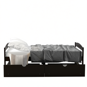 Letto a piattaforma matrimoniale con due cassetti, colore espresso, design minimalista, mobili per camera da letto - Product Image 1