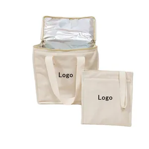 الترويجية الجملة صديقة للبيئة مخصص مربع التخزين المحمولة معزول دائم القطن قماش الغداء حقيبة للحفاظ على البرودة
