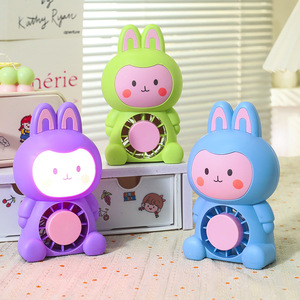 Cartoon <b>Rabbit</b> Desk Fan With Led <b>Light</b> Usb Rechargeable Portable Mini Fan For Kids - Product Image 1