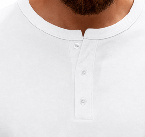 Men Henley <strong>Shirt</strong> <strong>Short</strong> <strong>Sleeve</strong> Stand <strong>Collar</strong> Button Placket Tee <strong>Grandad</strong> <strong>Collar</strong> Solid White Plain Casual Summer Wholesale - Product Image 2