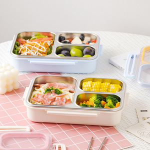 Boîte alimentaire en acier inoxydable 304 à 3 compartiments avec couvercle |   Boîte à lunch anti-odeurs pour le stockage au réfrigérateur et les collations - Product Image 3