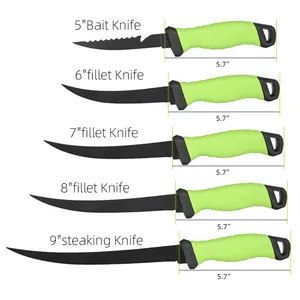 Couteau à filet personnalisé OEM/ODM pour couper le poisson en extérieur Revêtement antiadhésif PP + TPR Couteau de pêche en acier inoxydable à manche souple