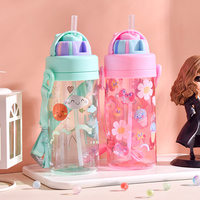 Gobelet à paille anti-fuite en plastique écologique pour enfants, avec couvercle et bouchon de paille, portable pour la maternelle et la rentrée scolaire