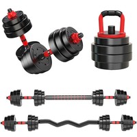 Juego de Mancuernas Ajustables 4 en 1 con Revestimiento de PVC, Barra, Kettlebell, Soporte para Flexiones, 10-40 kg, Juego de Pesas para Gimnasio en Casa, Logotipo Personalizado, OEM, Venta al Por Mayor