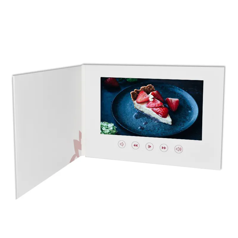 Tarjeta de felicitación de folleto de vídeo con pantallas LCD personalizadas de 7 pulgadas con folleto de vídeo impreso