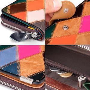 Luxury Women's Leather Purse 3017 Patchwork Clutch <b>Wallet</b> with Zipper Closure Geometric Pattern for Ladies Carrying Carte Femme - Product Image 4