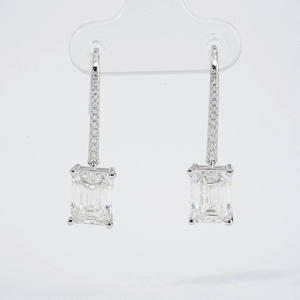 ต่างหูห่วงเงินแท้ S925 ประดับมอสซาไนต์ทรงเหลี่ยมขนาด 6*8 มม. เกรด D VVS1 พร้อมส่ง - Product Image 1