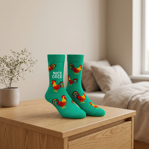 Chaussettes en tricot bleues à motif de coq – Confortables et élégantes pour toutes les saisons – Pack individuel - Product Image 3