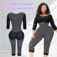 Pantalones de Compresión Alta hasta la Rodilla con Mangas Largas, Body Postoperatorio BBL, Faja Moldeadora con Control de Abdomen y Sujetador