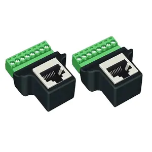 Conector hembra RJ45 a bloque de terminales de tornillo de 8 pines, adaptador sin soldadura, Conector de terminal verde Vertical RJ45