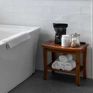 Tabouret de salle de bain en teck Ruoyi 40x25.5x42cm avec étagère de rangement, banc de douche imperméable et antidérapant - Product Image 1