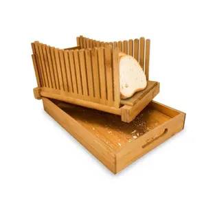 Kitchen Making Tools Wooden Bread Slicer Guide for Homemade Bread Adjustable Bamboo Bread Cutting Board with Crumb Tray