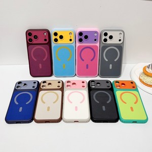 Funda magnética de alta calidad con textura de lino y bloques de color para iPhone 18 17 16 15 Pro Max, cubierta trasera suave y refrescante - Product Image 1