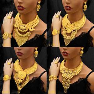 Set di Gioielli da Sposa per Donna Nuziali Indiani Placcati Oro 24K con Orecchini Anello Bracciale e Collana Stile Dubai per Matrimonio Indiano - Product Image 2