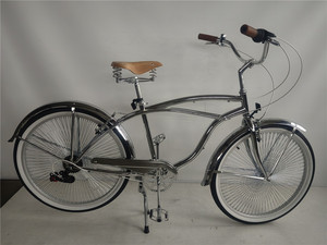 <span class=keywords><strong>Bicicleta</strong></span> Retro Cromada Estilo Beach Cruiser con Horquilla Springer, Clásica Vintage de <span class=keywords><strong>26</strong></span> Pulgadas, Plateada Electroplacada, <span class=keywords><strong>Bicicleta</strong></span> <span class=keywords><strong>Lowrider</strong></span> - Product Image 4