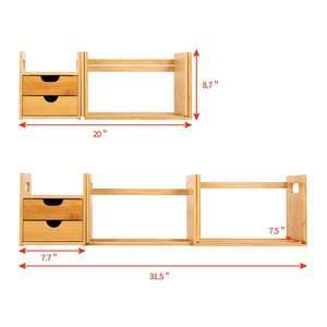 Extendable Bamboo Desk With Drawers 20 To 31.5 Inch Multi Purpose Office Organizer Storage <b>Shelf</b> - Product Image 1