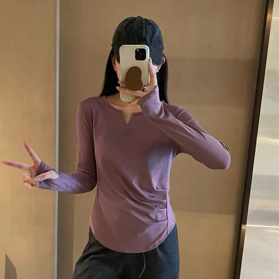 Soft Breathable Neck Long Sleeve Yoga Top For Women Tummy Control Four-way Stretch Workout Shirt Gym Fitness