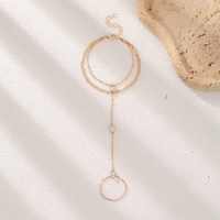 Delicado Brazalete de Cadena de Mano Vintage Chapado en Oro de Acero Inoxidable, Elegantes Anillos de Brazalete para Mujer, Regalo de Cumpleaños o Festividades