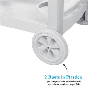 Chariot de jardin en plastique avec roues 53x74x73 cm, chariot extérieur blanc à 2 étagères - Product Image 3