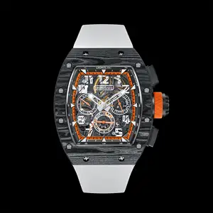 CRONUSART Best Selling Fashion Tonneau Shaped Spiral Men's Watch Carbon Fiber Case Men's Business Watch