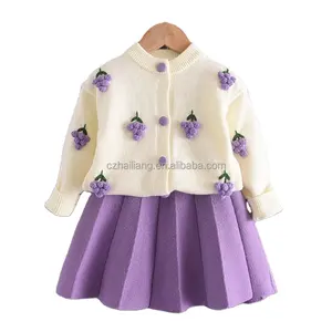 Cárdigan de otoño para niña, conjunto de ropa de 2 piezas, suéter, vestido para niña pequeña