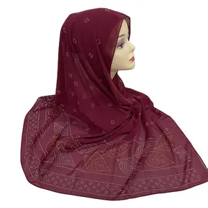 MS-2071 giá rẻ Nhà Máy Giá hỗn hợp màu khăn voan Dubai hồi giáo khăn hijab với tinh thể Rhinestone