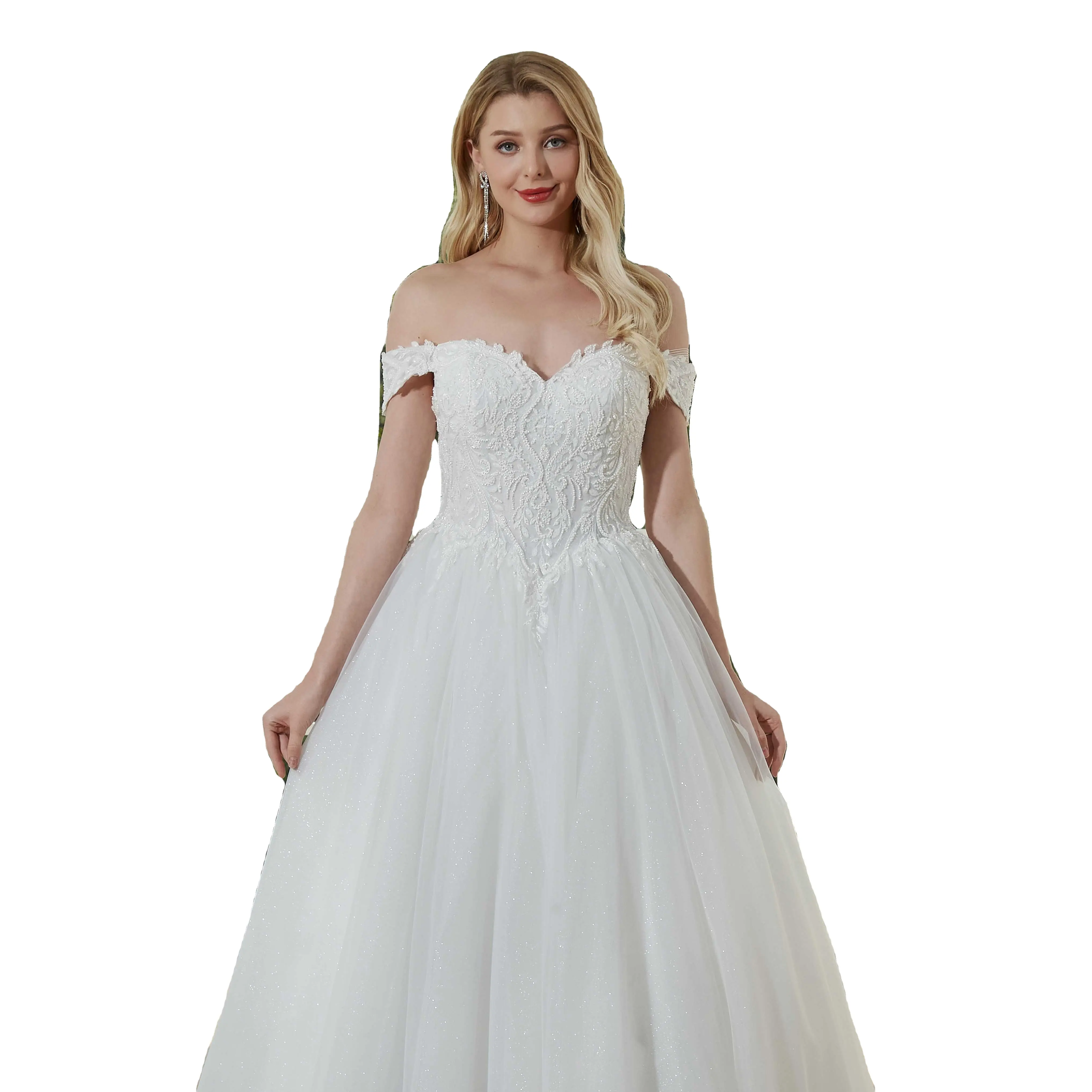 WT4180 Quality Princess Ball Gown With Lace Wedding Dress Floor Length A Line Wedding Dress