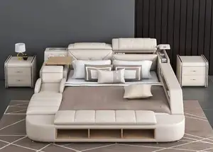 Creative With Computer Desk Bedroom Bed Multifunctional Large Storage Space Bed With Massage Chair Safe Bed