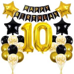 Decoraciones de <span class=keywords><strong>Cumpleaños</strong></span>, Artículos para Fiestas, Pancarta de <span class=keywords><strong>Feliz</strong></span> <span class=keywords><strong>Cumpleaños</strong></span>, Globos de Látex y Confeti, Globos Dorados para el 10º <span class=keywords><strong>Cumpleaños</strong></span> - Product Image 1