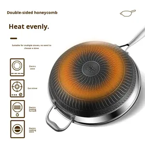 Utensilios de Cocina Personalizados HENGCW, <span class=keywords><strong>Wok</strong></span> de Acero Inoxidable 316L, Sartén Antiadherente de Tres Capas con Base Plana Sin Recubrimiento - Product Image 3