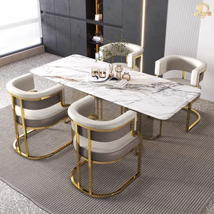 Silla de comedor de lujo de acero inoxidable dorado, sillón en forma de U de cuero PU, silla decorativa moderna para el hogar, restaurante, hotel - Product Image 3
