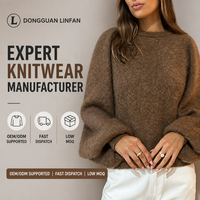 Pull en mohair pour femme, surdimensionné, en tricot moelleux, marron, à manches lanternes, élégant, style français, doux, tricot d'hiver