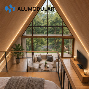 <span class=keywords><strong>Chalet</strong></span> préfabriqué modulaire en A, structure en acier, bardage en aluminium, toit à pignon, style alpin, clé en main, entièrement meublé - Product Image 2