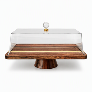 Support à gâteau en bois d'acacia avec couvercle, plateau à charcuterie <span class=keywords><strong>2</strong></span>-en-1, plateau rectangulaire de 17x13 pouces pour pâtisseries avec dôme en acrylique - Product Image 1