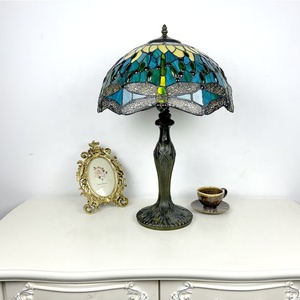 LongHuiJing Tiffany Lamps Stained Glass Lamp Green Dragonfly Style Crystal Bead Handcrafted Dome Lampshade AC E26 for Home Decor - Product Image 2
