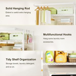 Organizador de Almacenamiento <span class=keywords><strong>para</strong></span> Lavandería, Tendedero de Ropa de 4 Niveles con <span class=keywords><strong>Estantes</strong></span> de Alambre, Cesta de Alambre, Barra <span class=keywords><strong>para</strong></span> Colgar, Gancho, Estante Ahorrador de Espacio - Product Image 5