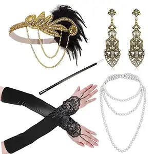 Damen New Style Great Gatsby Stirnband Halskette Ohrring Set Zigaretten halter Party zubehör Flapper Fancy Kostüm