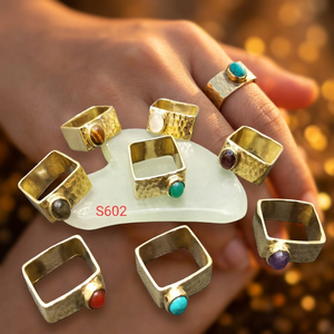 Imitation Bohemia Christian square Brass Rings Gold Plated Unisex Gift Jewelry Wholesale Factory Price - Product Image 1