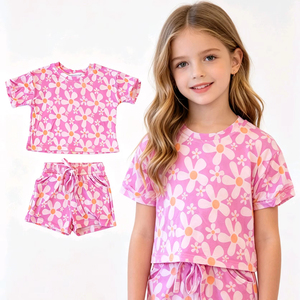 Conjuntos de Ropa de Verano para Niñas, Shorts con Estampado Floral, 2 Piezas, Venta al Por Mayor, Ropa de Boutique para Hermanas - Product Image 1