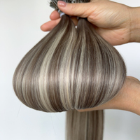 Venta al por mayor Raw Virgin sin procesar Nano Tip Extensiones de cabello humano Super Double Drawn Smoky Ash Balayage Blonde 22 pulgadas