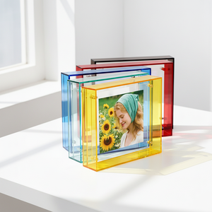 Cadre <span class=keywords><strong>photo</strong></span> double face en acrylique rose pour bureau, écoresponsable, personnalisable, tailles 2x3, 4x6, 5x7, 6x8, bord coloré, fixation murale – Offre Spéciale - Product Image 5