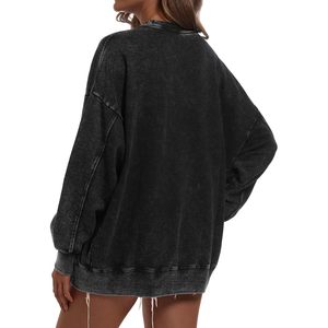 Sweat-shirt surdimensionné FOXA pour femme, coupe ample, col rond en coton, manches longues avec poches, style vintage, épaules tombantes - Product Image 4