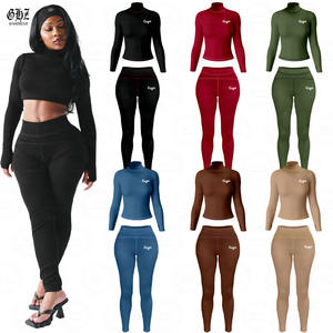 Set Primaverile 2026 per Ragazze Alte, Abbigliamento Y2k, Loungewear da Donna, Collo Alto, Maniche Lunghe, Pantaloni in Cotone a Coste, Completo Due Pezzi - Product Image 1