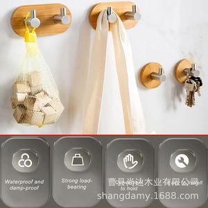Ganchos de madera para colgar en la pared del baño, perchero de pared sin taladro para la sala de estar, estante de madera maciza para guardar llaves - Product Image 5