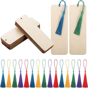 Chine vente 50 pièces signet <span class=keywords><strong>en</strong></span> <span class=keywords><strong>bois</strong></span> inachevé avec 50 pièces glands colorés signets vierges ornement arc - Product Image 1