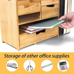 Wooden office desk <b>storage</b> rack with adjustable <b>file</b> holders and drawers, multi-tiered mail organizer. - Product Image 3
